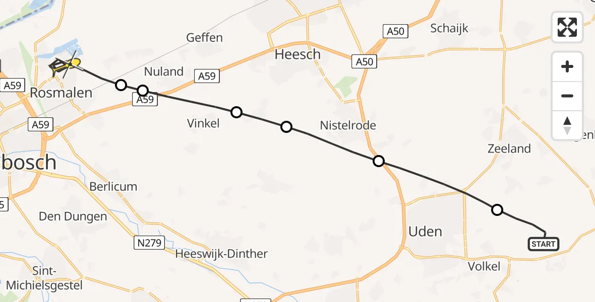 Routekaart van de vlucht: Lifeliner 3 naar Rosmalen, Zeelandsedijk