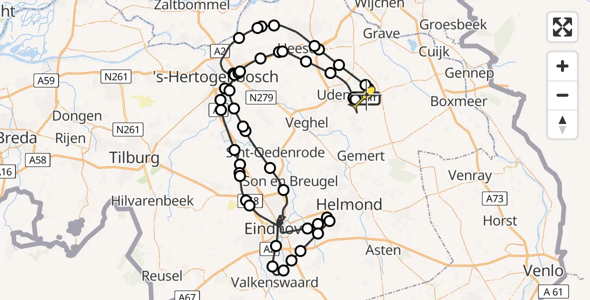 Routekaart van de vlucht: Politieheli naar Vliegbasis Volkel, Zeelandsedijk