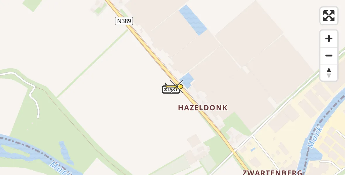 Routekaart van de vlucht: Lifeliner 2 naar Zevenbergen, Hazeldonkse Zandweg