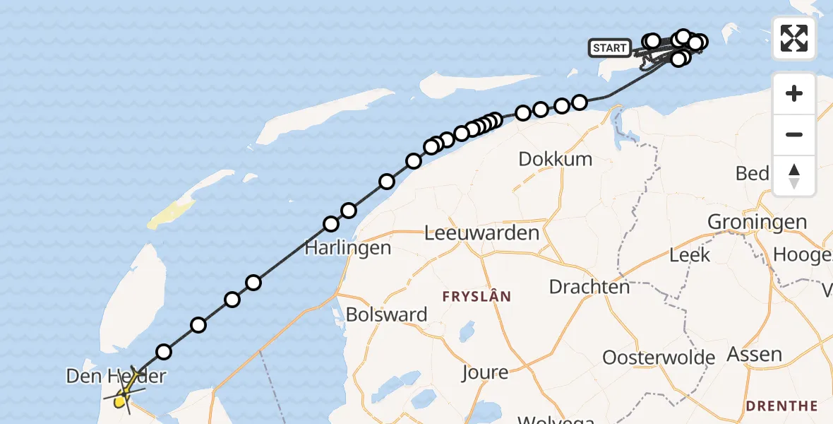 Routekaart van de vlucht: Kustwachthelikopter naar Den Helder, Hoofdstrand 6