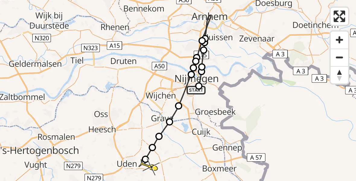 Routekaart van de vlucht: Lifeliner 3 naar Vliegbasis Volkel, Geert Grooteplein Zuid