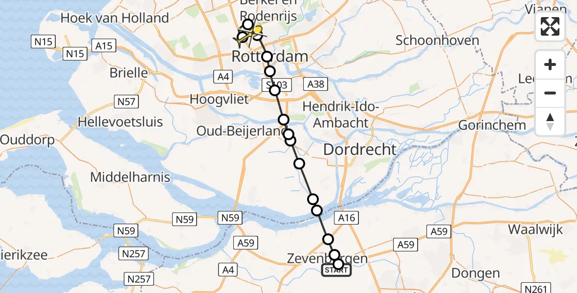 Routekaart van de vlucht: Lifeliner 2 naar Rotterdam The Hague Airport, Oostrand