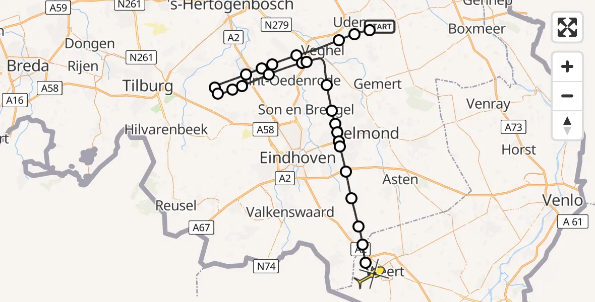 Routekaart van de vlucht: Lifeliner 3 naar Weert, Scheiweg