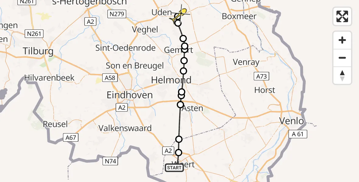 Routekaart van de vlucht: Lifeliner 3 naar Vliegbasis Volkel, Oud Boshoven