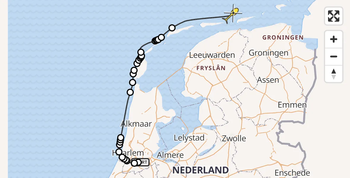 Vluchtroute Politiehelikopter van Schiphol naar 