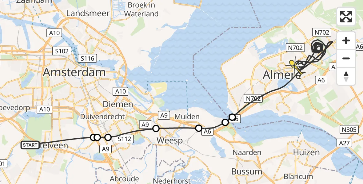 Routekaart van de vlucht: Politiehelikopter naar Almere, Dr. Schaepmanlaan