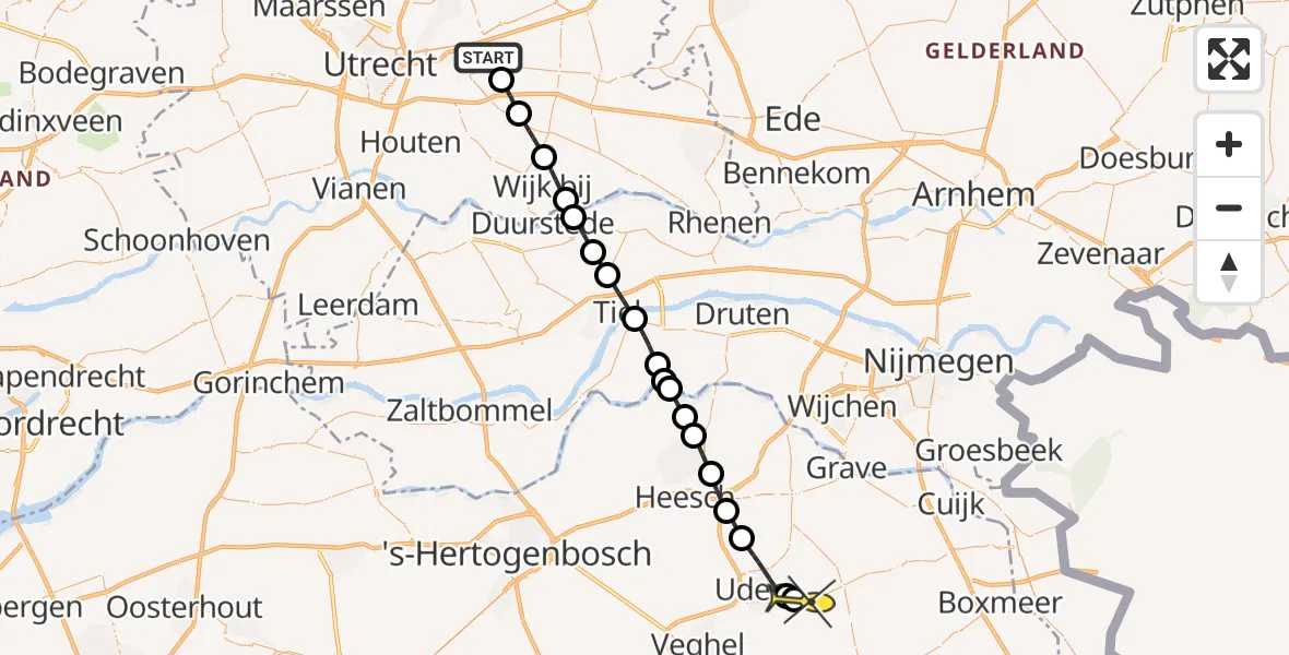 Routekaart van de vlucht: Lifeliner 3 naar Vliegbasis Volkel, Woudenbergseweg