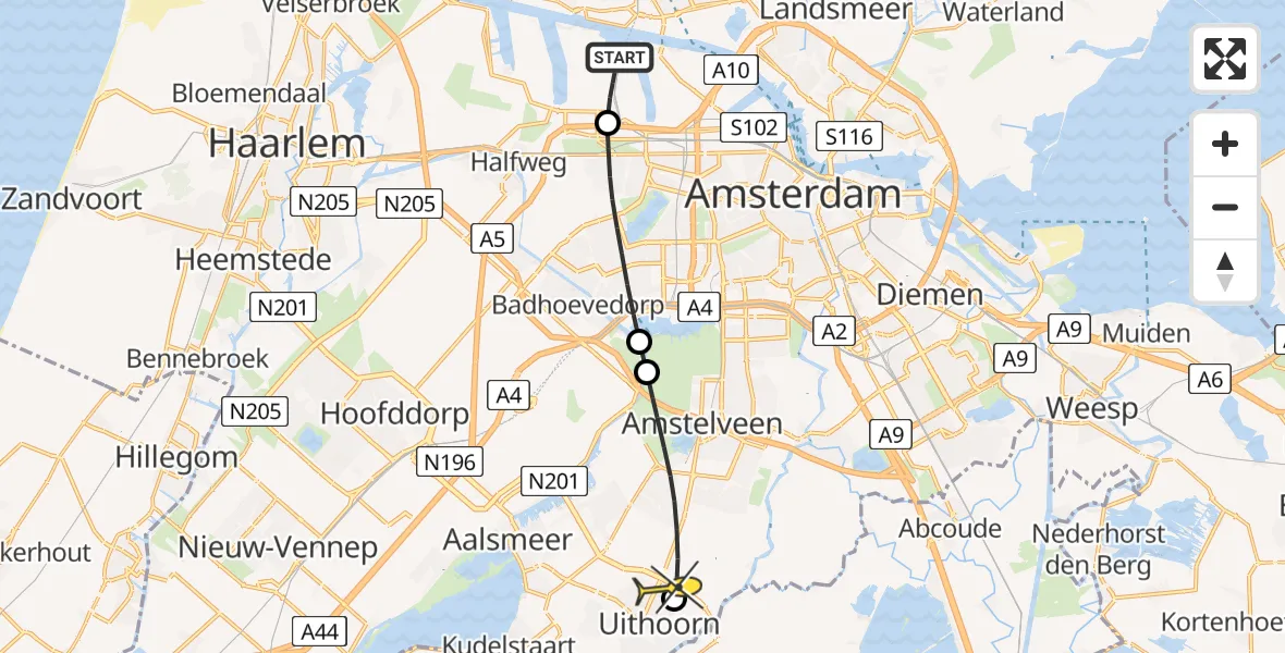 Routekaart van de vlucht: Lifeliner 1 naar Amstelveen, Galwin