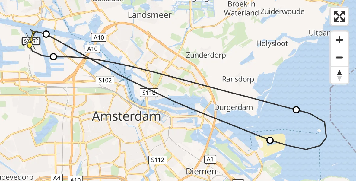 Routekaart van de vlucht: Lifeliner 1 naar Amsterdam Heliport, Westhaven