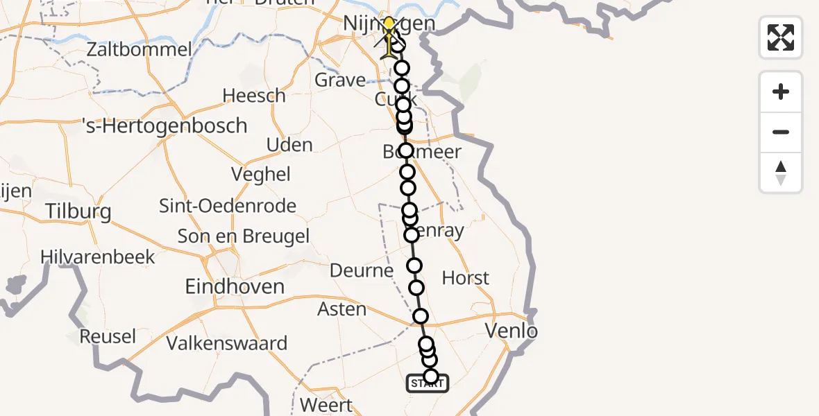 Routekaart van de vlucht: Lifeliner 3 naar Radboud Universitair Medisch Centrum, Roggelseweg