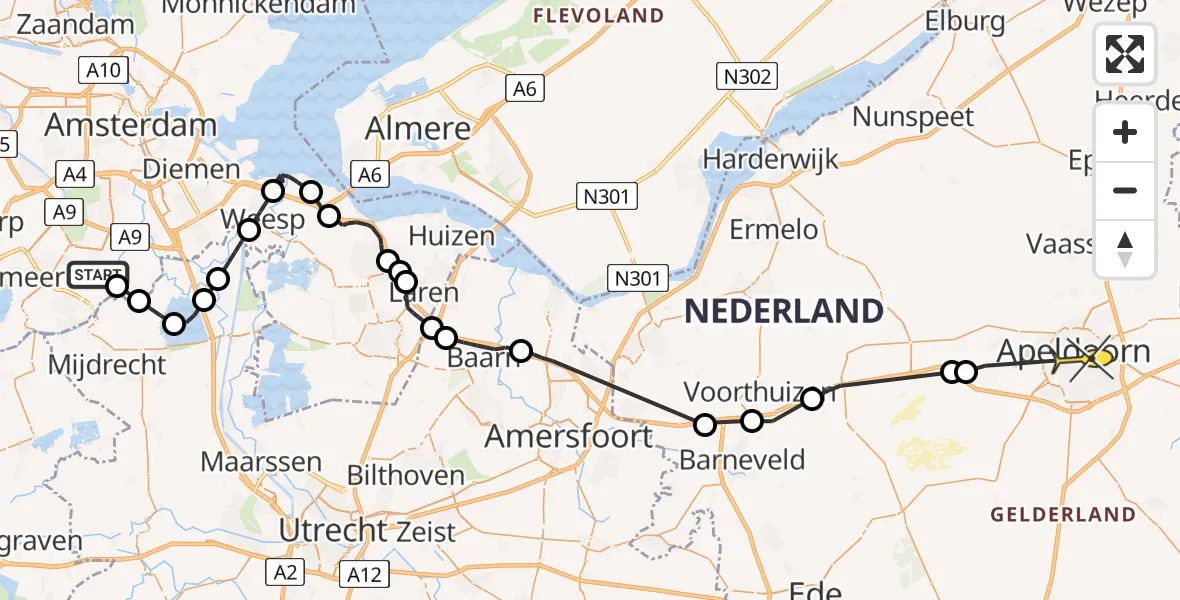 Routekaart van de vlucht: Politieheli naar Apeldoorn, Rondehoep West