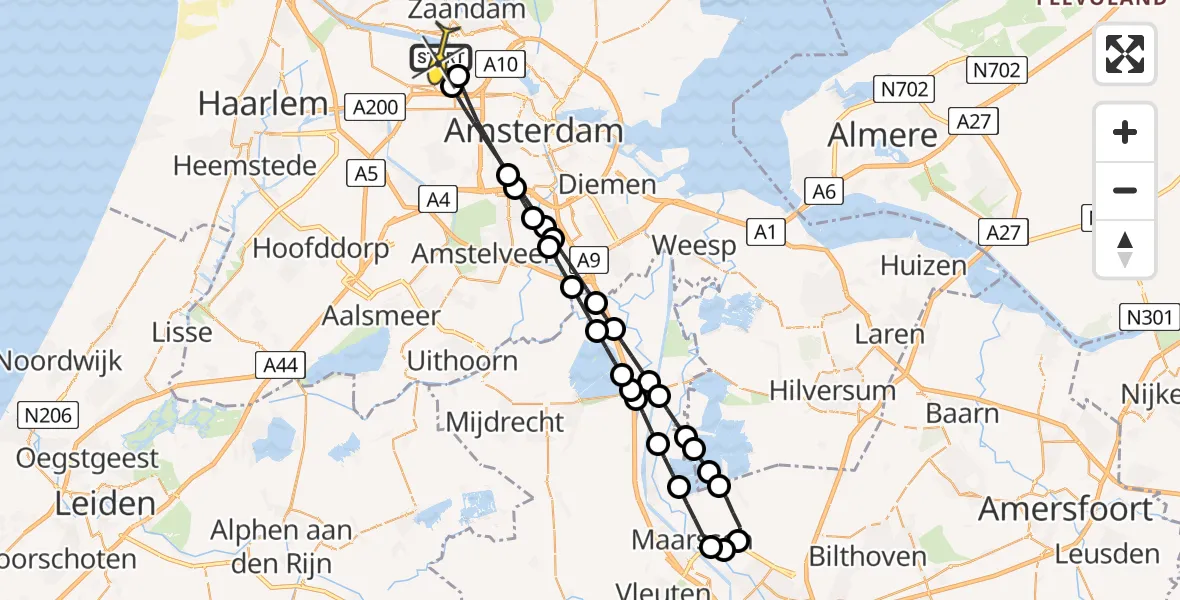 Routekaart van de vlucht: Lifeliner 1 naar Amsterdam Heliport, Corsicaweg