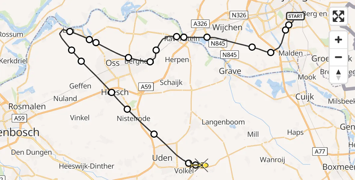 Routekaart van de vlucht: Lifeliner 3 naar Vliegbasis Volkel, Houtlaan