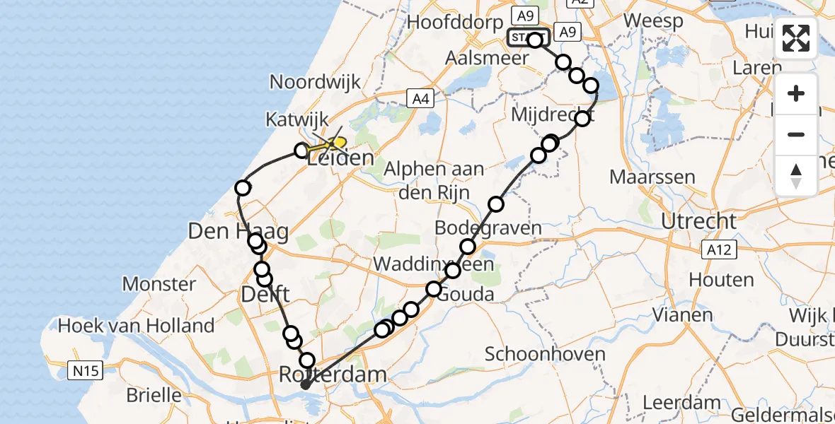 Routekaart van de vlucht: Politieheli naar Oegstgeest, Hammarskjoldsingel