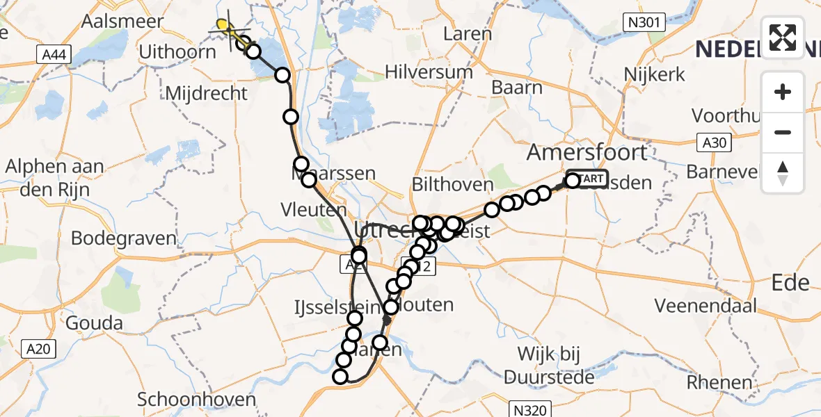 Routekaart van de vlucht: Politieheli naar Ouderkerk aan de Amstel, Doornseweg