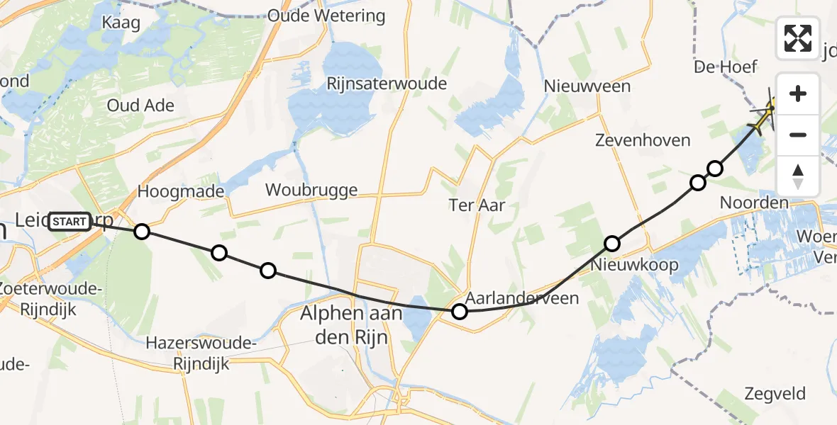 Routekaart van de vlucht: Politieheli naar De Hoef, Doespolderkade