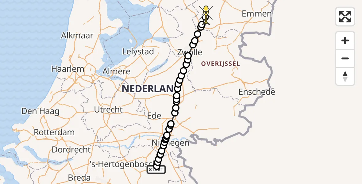 Routekaart van de vlucht: Politieheli naar Uffelte, Zeelandsedijk