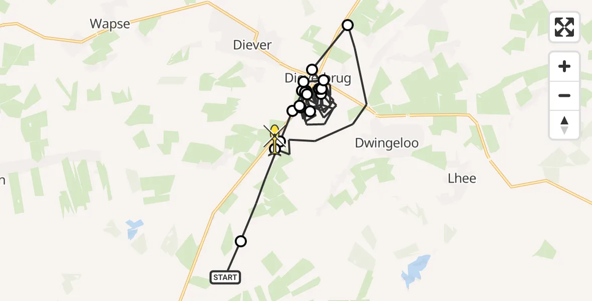 Routekaart van de vlucht: Politiehelikopter naar Wittelte, Honingvlaken