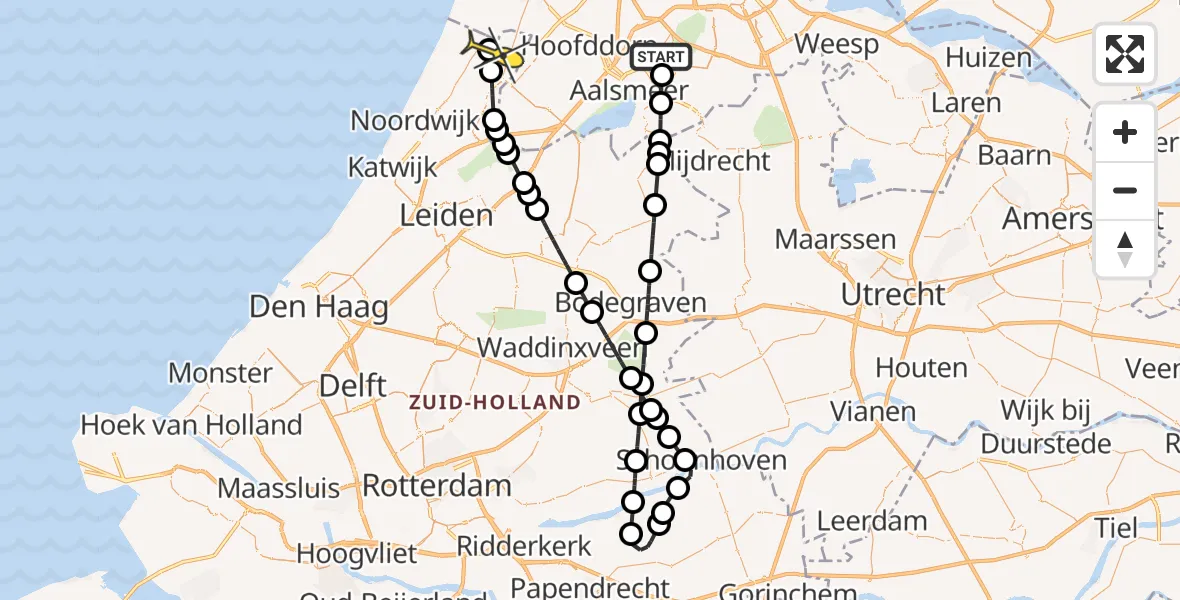 Routekaart van de vlucht: Politieheli naar Hillegom, Aalsmeerderweg