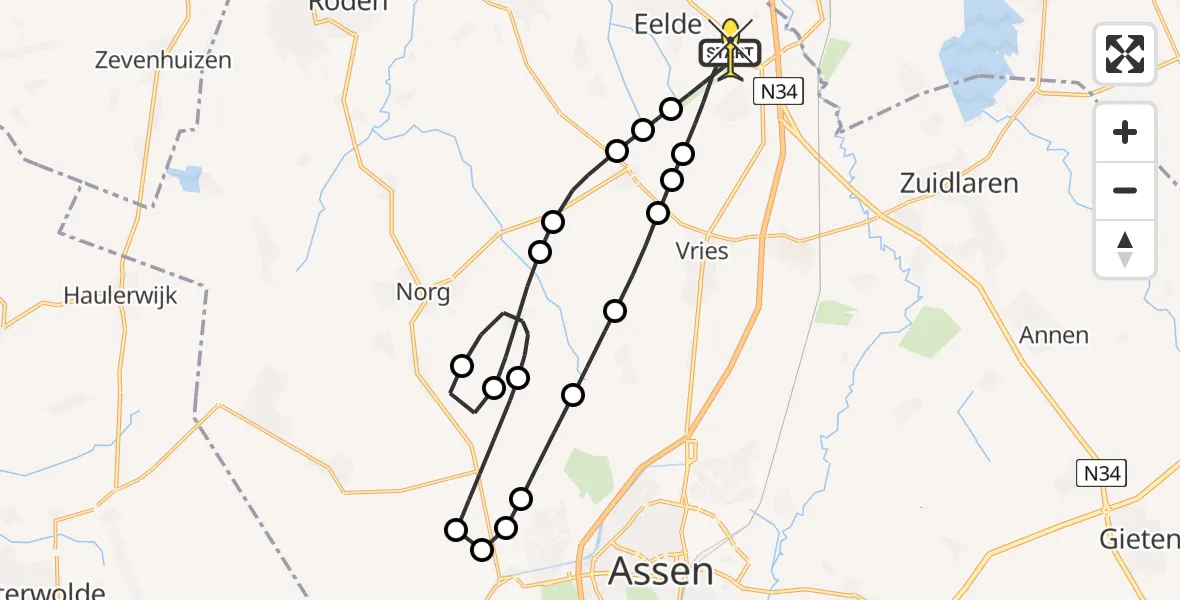 Routekaart van de vlucht: Lifeliner 4 naar Groningen Airport Eelde, Norgerweg