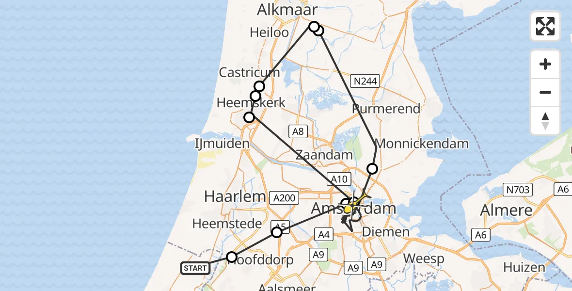 Routekaart van de vlucht: Politieheli naar Amsterdam, Vlietepolder