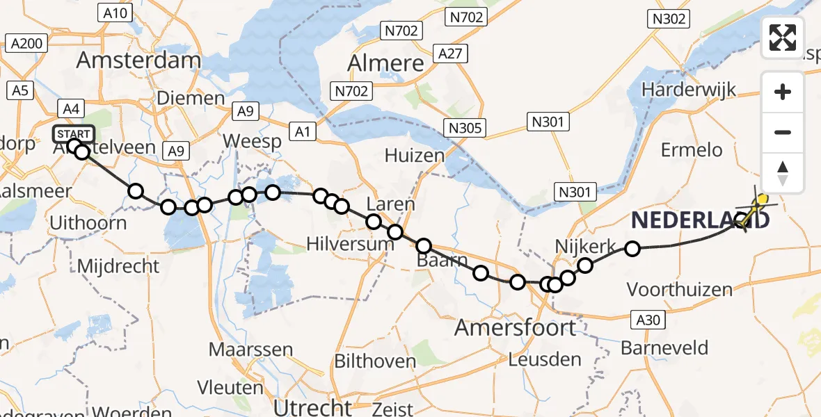 Routekaart van de vlucht: Politieheli naar Ermelo, Van Weerden-Poelmanweg