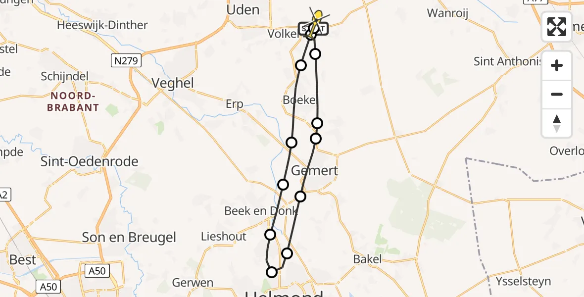 Routekaart van de vlucht: Lifeliner 3 naar Vliegbasis Volkel, Oosterheidestraat