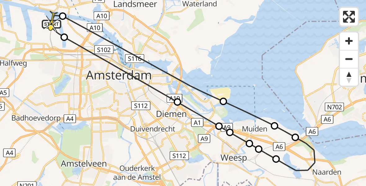 Routekaart van de vlucht: Lifeliner 1 naar Amsterdam Heliport, Bosporushaven