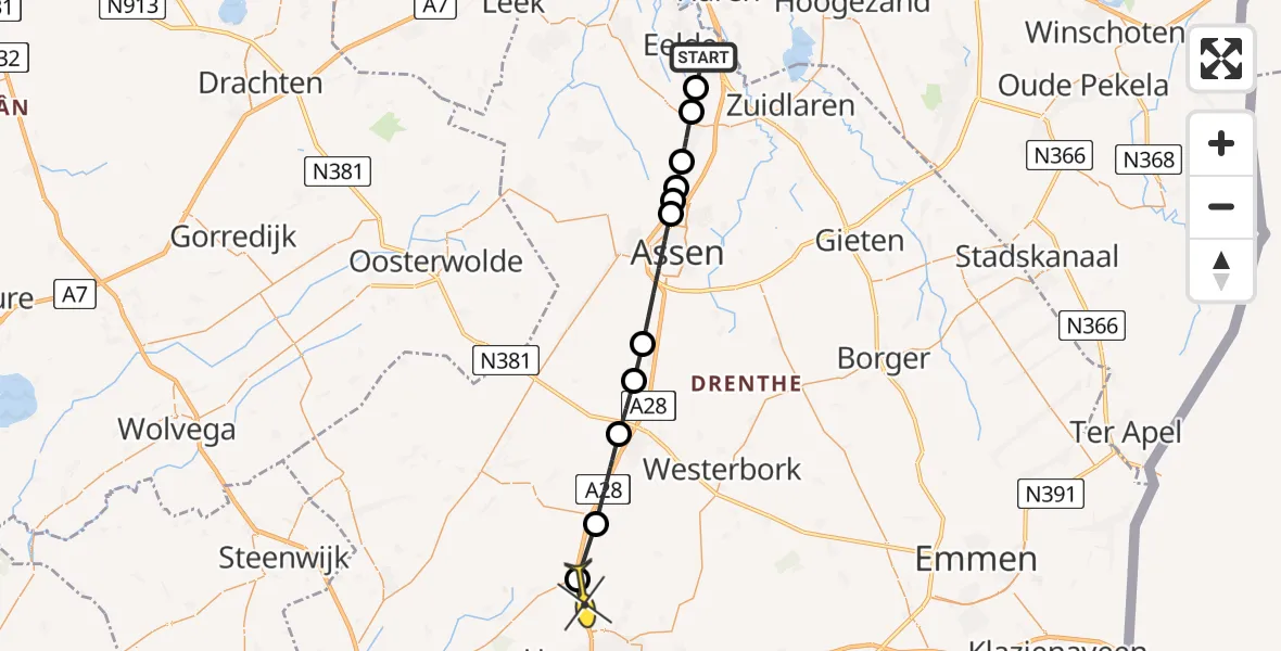 Routekaart van de vlucht: Lifeliner 4 naar Pesse, Norgerweg