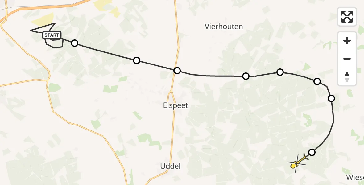 Routekaart van de vlucht: Politieheli naar Wenum Wiesel, Beekhuizerweg