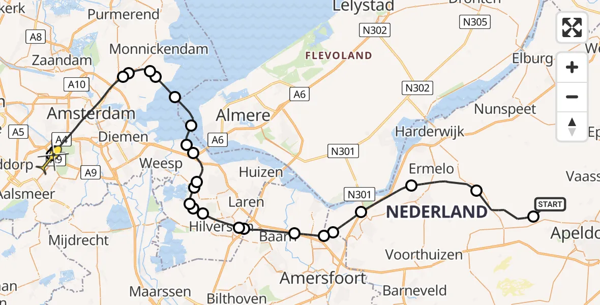 Routekaart van de vlucht: Politieheli naar Schiphol, Russulalaan