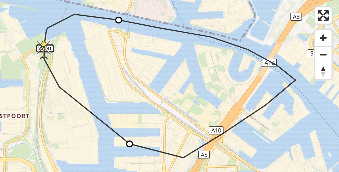 Routekaart van de vlucht: Lifeliner 1 naar Amsterdam Heliport, Westhaven