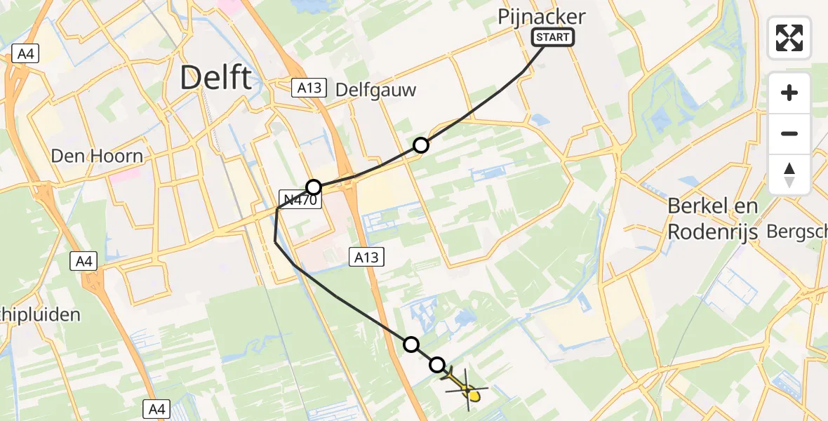 Routekaart van de vlucht: Politieheli naar Rotterdam, Overgauwseweg