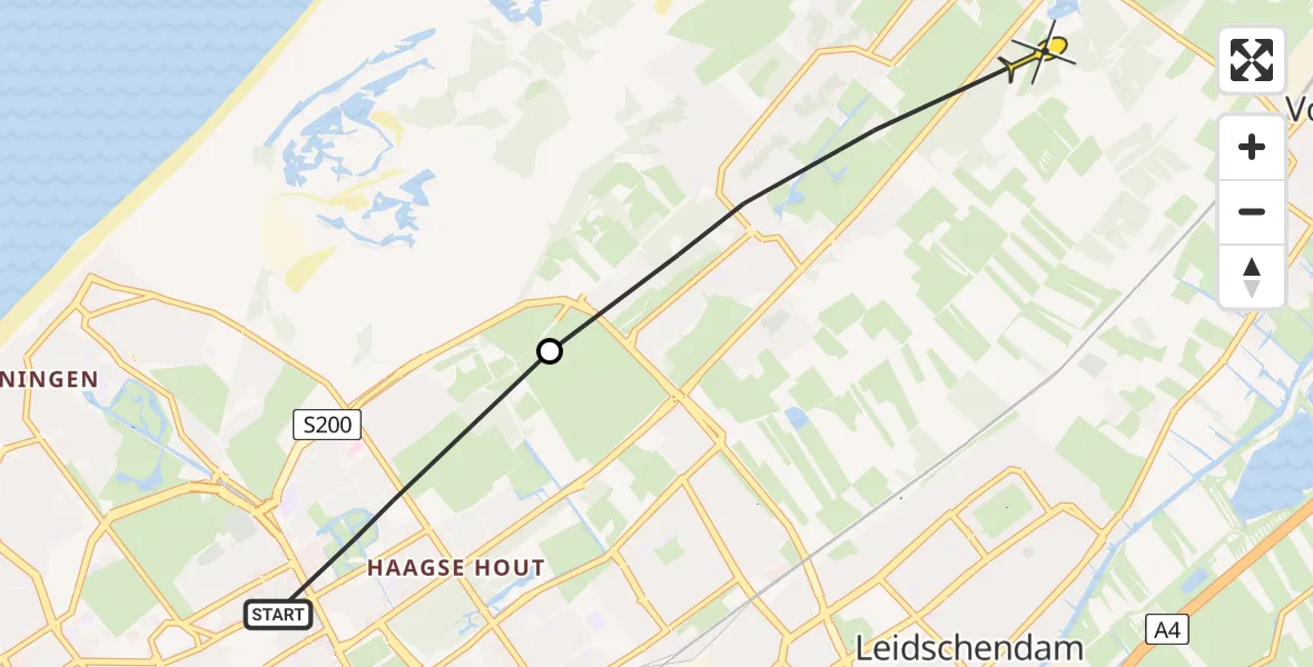 Routekaart van de vlucht: Politieheli naar Wassenaar, De Mildestraat