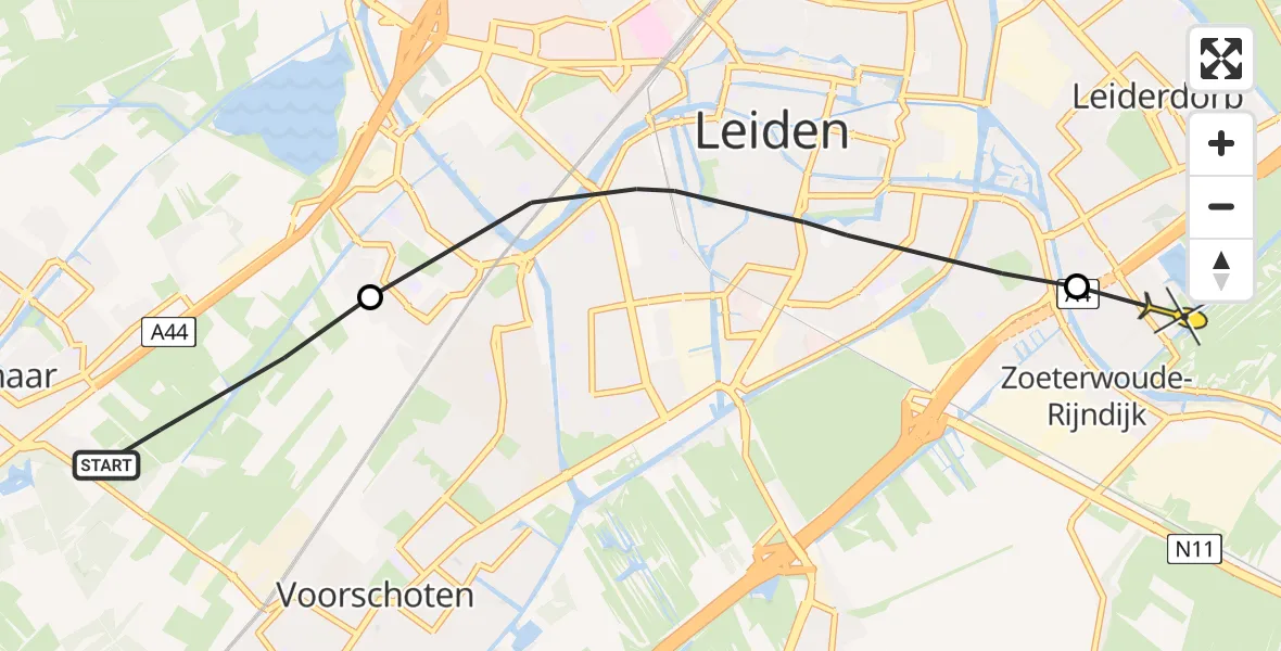 Routekaart van de vlucht: Politieheli naar Leiderdorp, All Around Western