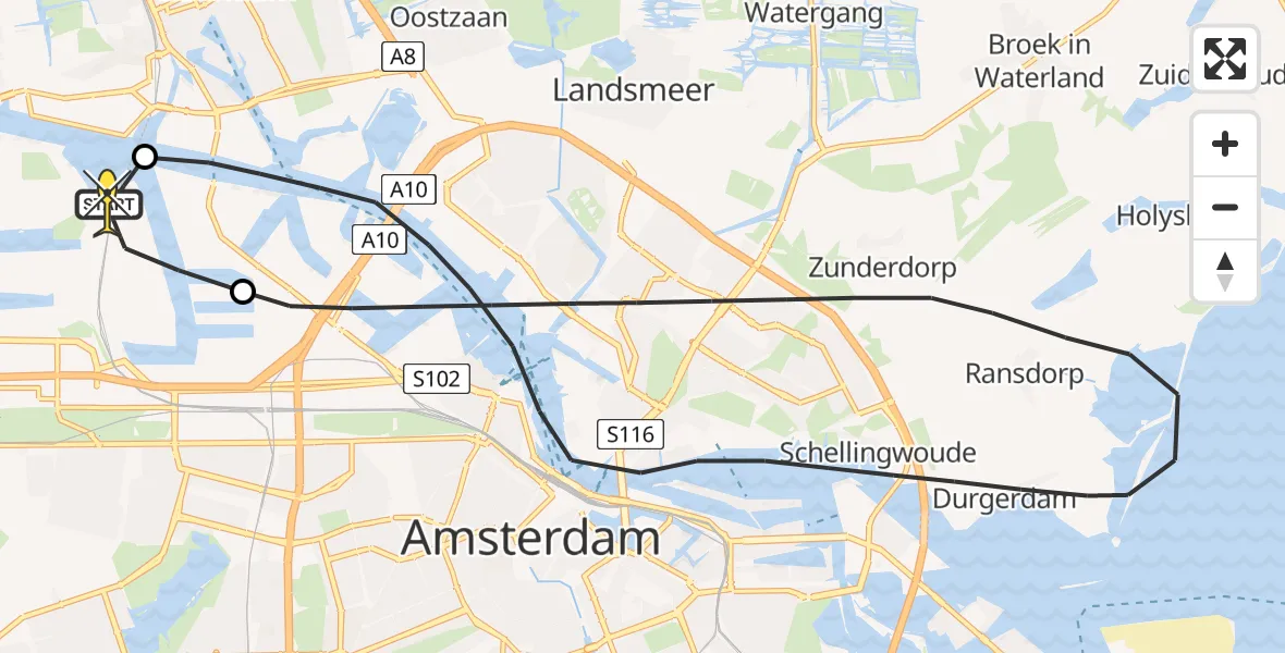 Routekaart van de vlucht: Lifeliner 1 naar Amsterdam Heliport, Westhaven