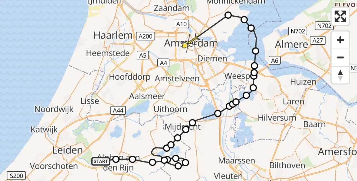 Routekaart van de vlucht: Politieheli naar Amsterdam, J.G. van der Stoopweg