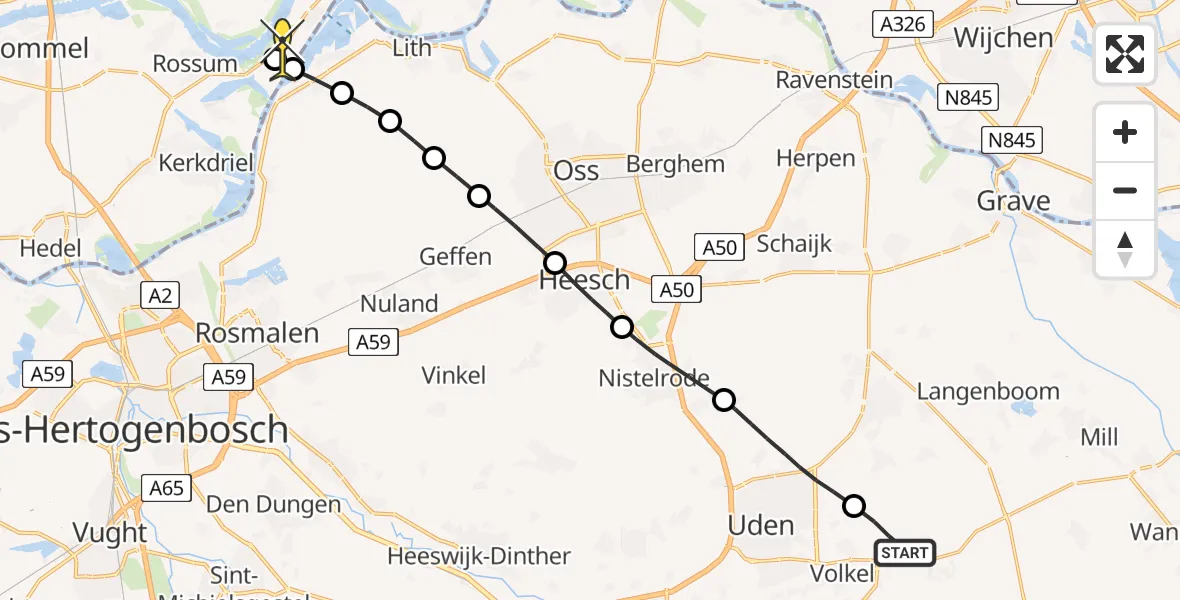 Routekaart van de vlucht: Lifeliner 3 naar Heerewaarden, Van Heemstraweg