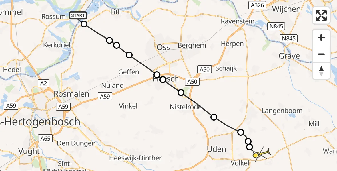 Routekaart van de vlucht: Lifeliner 3 naar Vliegbasis Volkel, Amsteleindstraat