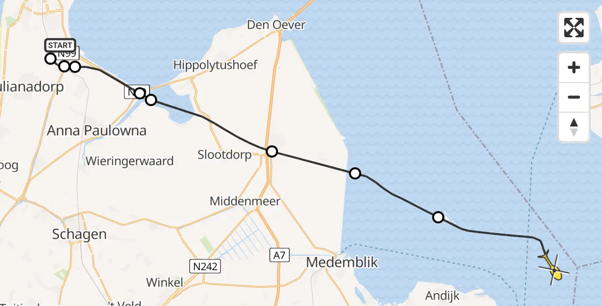 Routekaart van de vlucht: Kustwachthelikopter naar Enkhuizen, Kortevliet