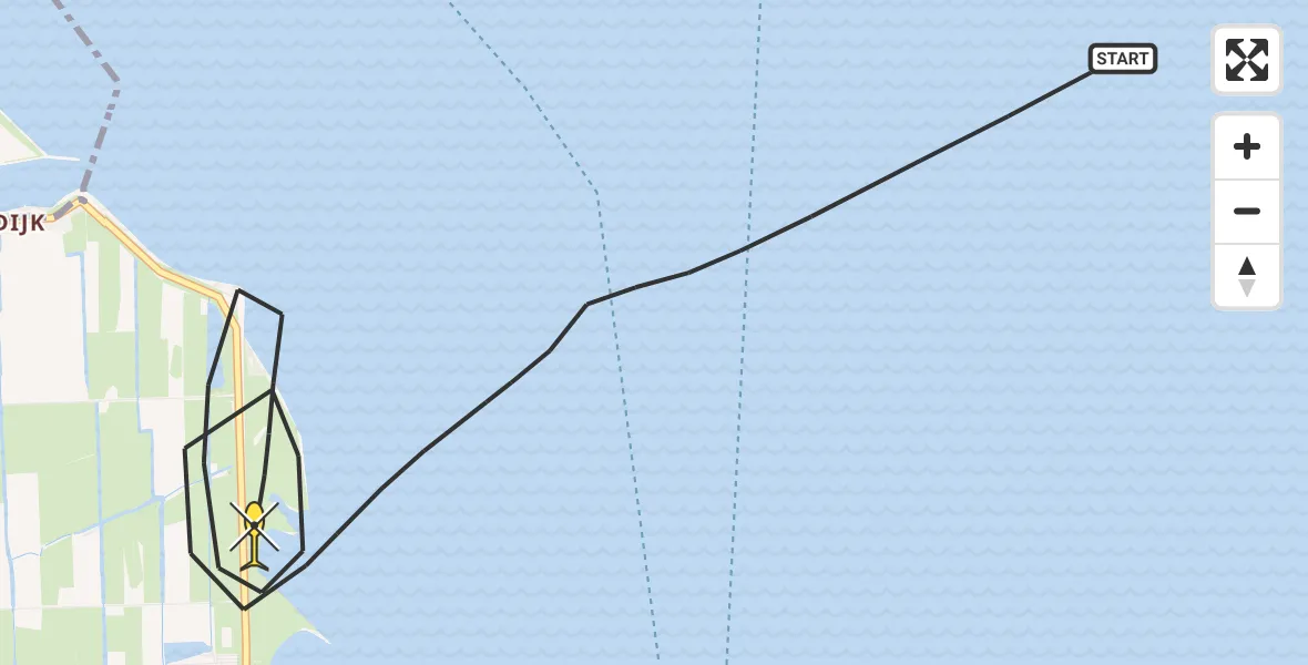 Routekaart van de vlucht: Kustwachthelikopter naar Enkhuizen, Waterkeringpad