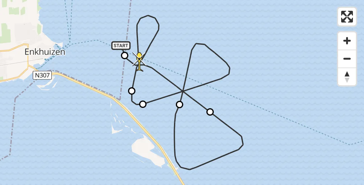 Routekaart van de vlucht: Kustwachthelikopter naar Urk