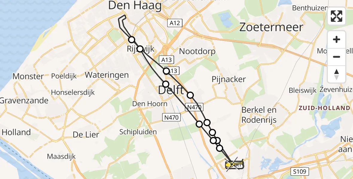 Routekaart van de vlucht: Lifeliner 2 naar Rotterdam The Hague Airport, Ruijsdaelstraat