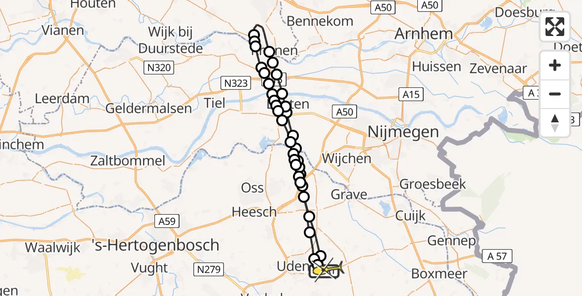 Routekaart van de vlucht: Lifeliner 3 naar Vliegbasis Volkel, Zeelandsedijk