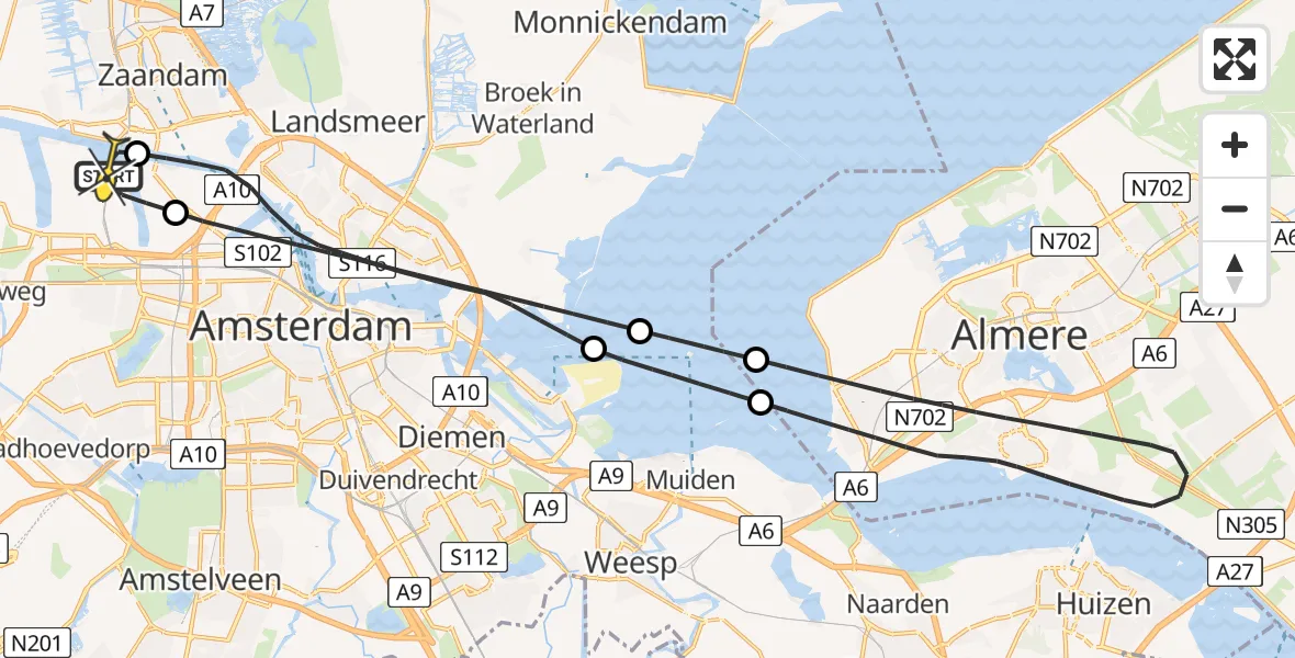 Routekaart van de vlucht: Lifeliner 1 naar Amsterdam Heliport, Kompasweg