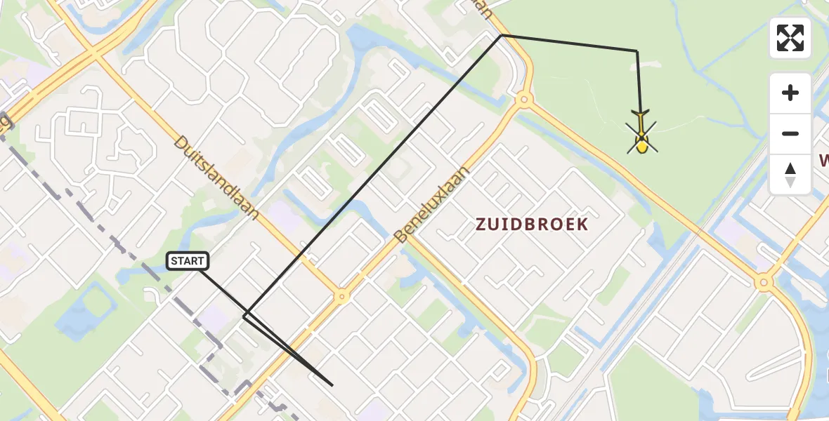 Routekaart van de vlucht: Politiehelikopter naar Heemskerk, Hoflaan
