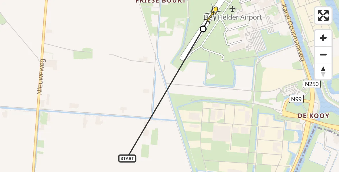 Routekaart van de vlucht: Kustwachthelikopter naar Vliegveld De Kooy, Luchthavenweg