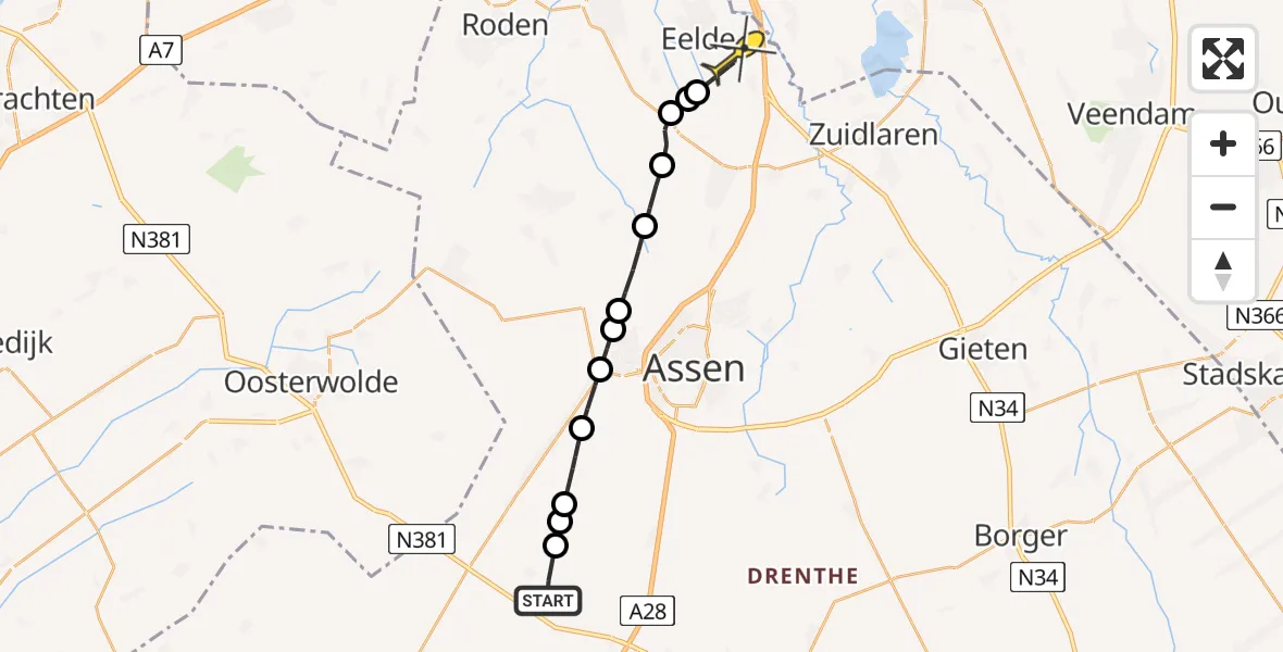 Routekaart van de vlucht: Lifeliner 4 naar Groningen Airport Eelde, Oude Norgerweg