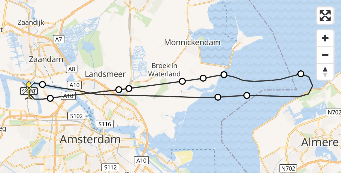 Routekaart van de vlucht: Lifeliner 1 naar Amsterdam Heliport, Maltaweg