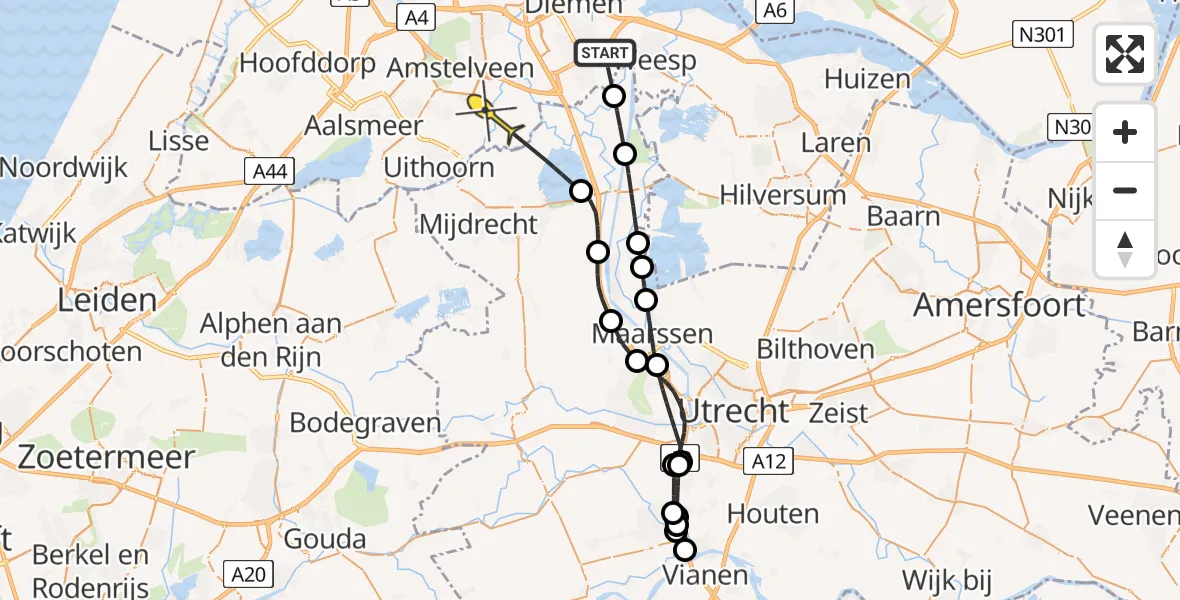 Routekaart van de vlucht: Politieheli naar Amstelveen, Gaasperplaspad